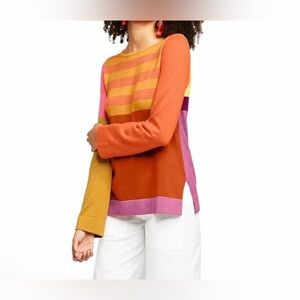 Isaac Mizrahi Colorblock Striped Sweater — Orange, Mustard, Pink, Purple